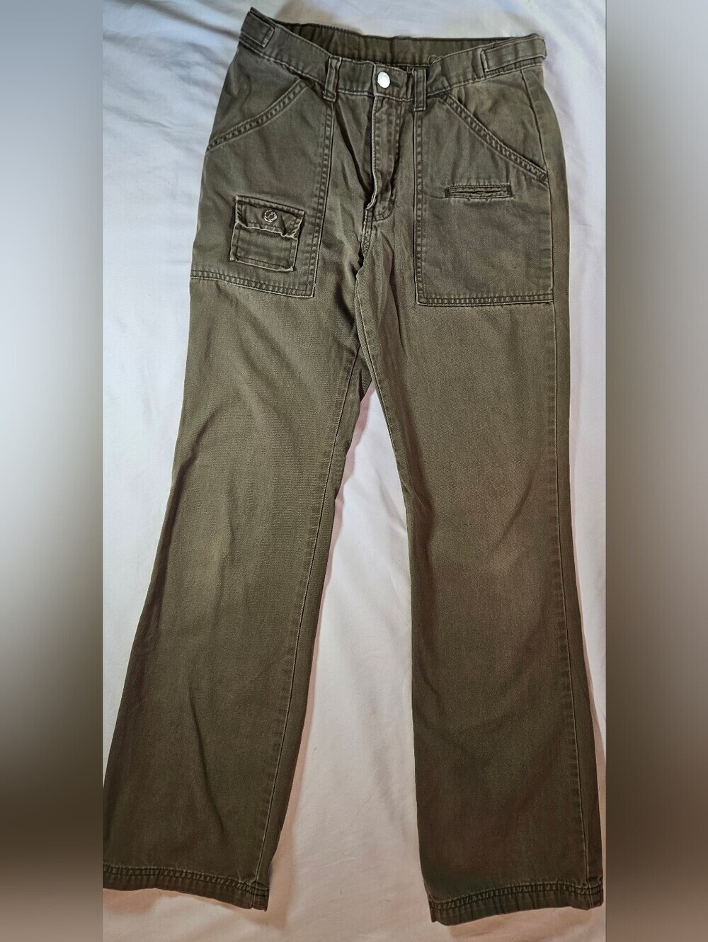 Jordache Womens Khaki Green Buttoned Straight Leg Patch Pocket Pants Size 7/8